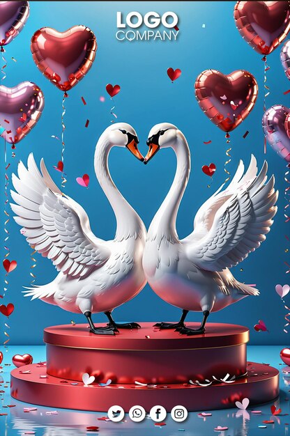 PSD happy valentines day poster two swans making a heart