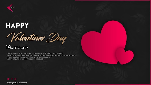 PSD happy valentines day premium banner ze złotym motywem i ciemnym tłem