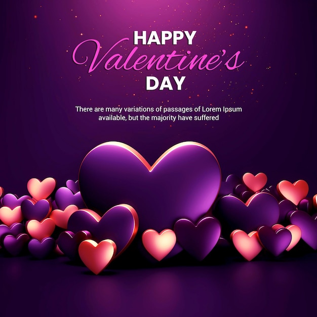 Happy Valentines Day purple background with love heart