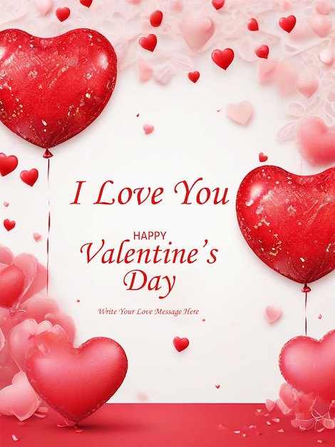 PSD С днем святого валентина романтический фон с воздушными шарами в форме сердца и подарочной коробкой