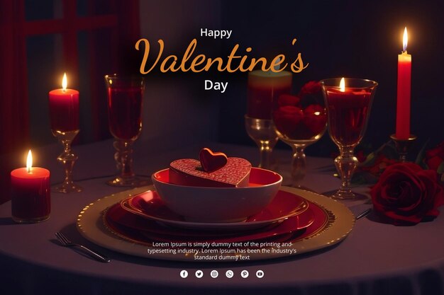 PSD happy valentines day romantic background with wishes