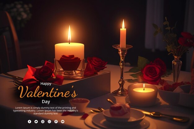 PSD happy valentines day romantic background with wishes