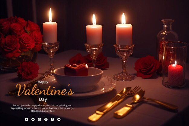 PSD happy valentines day romantic background with wishes