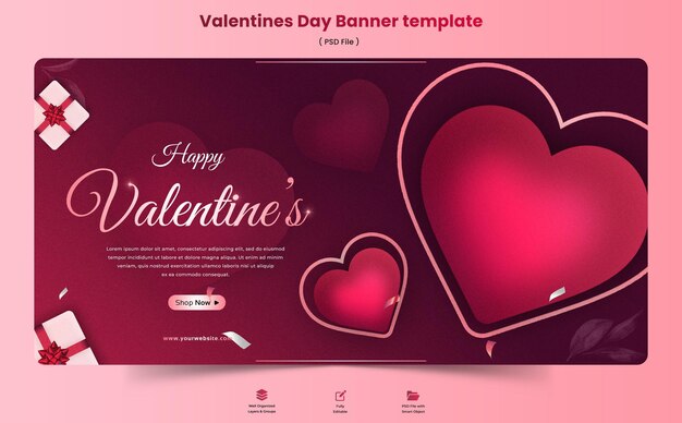 PSD happy valentines day romantic premium post with hearts