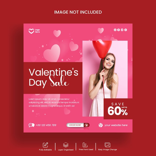 PSD happy valentines day sale instagram post and social media post banner template design