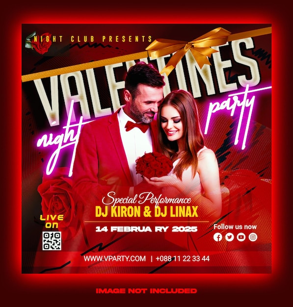 PSD happy valentines day social media post banner template design or valentine love club dj party flyer