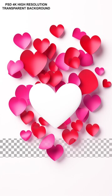 Happy valentines day text with heart shape love effect 3d on transparent background