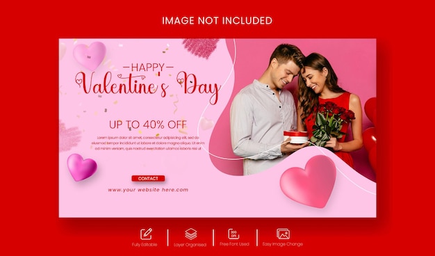 Disegno del modello di banner del sito web di felice giorno di san valentino