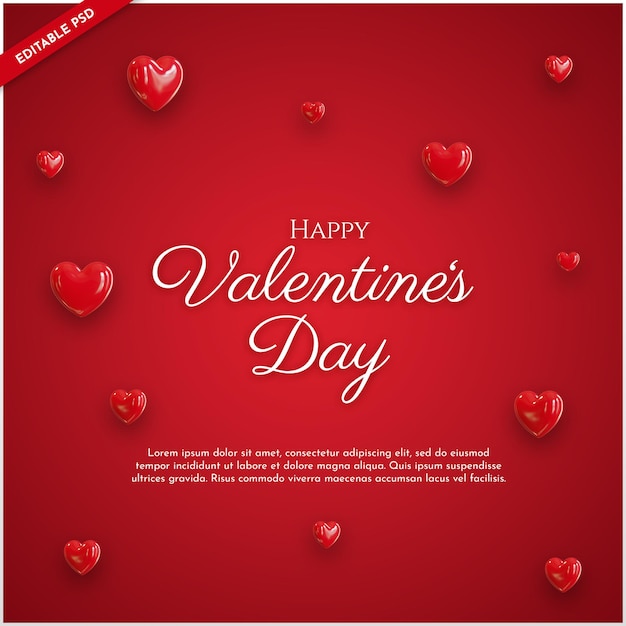 Happy valentines day with 3d hearts illustration romantic valentine decorations