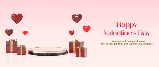 Happy valentines day with 3d isolated craft gift box with red ribbon