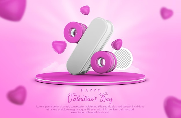 Happy valentines day with 3d render sale banner