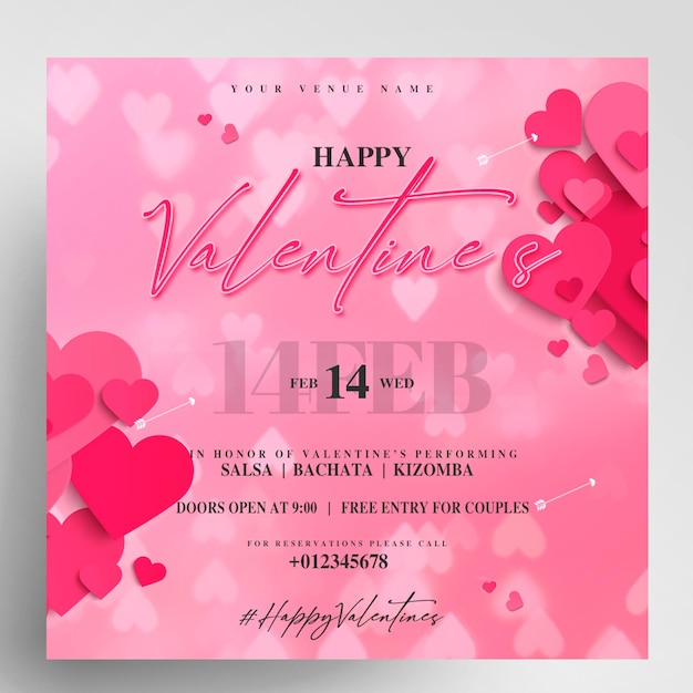PSD happy valentines party instagram banner flyer design