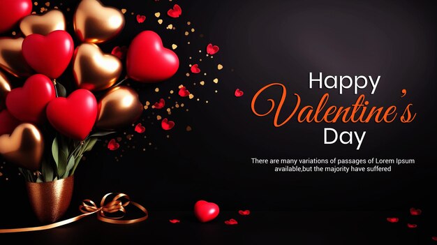 Happy Valentins Day with glossy black background Ai