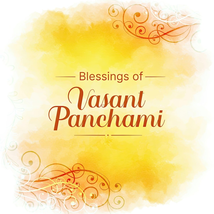 PSD happy vasant panchami greeting card and post maa saraswati pooja with text and sitar background