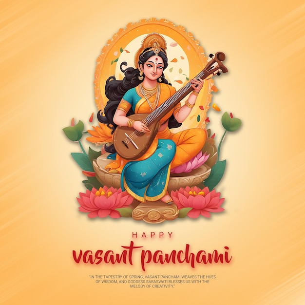 PSD happy vasant panchami hindi calligraphy post for social media