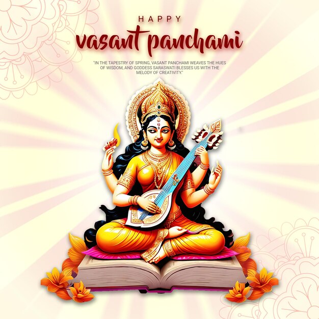 PSD happy vasant panchami hindi calligraphy post for social media