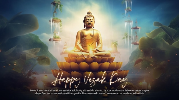 PSD happy vesak day with siddhartha gautama statue