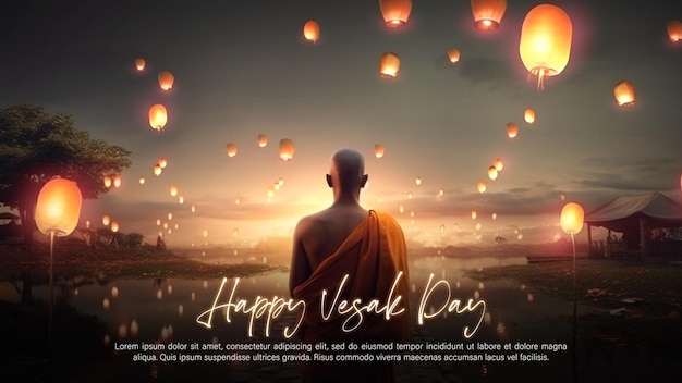 PSD happy vesak day with siddhartha gautama statue