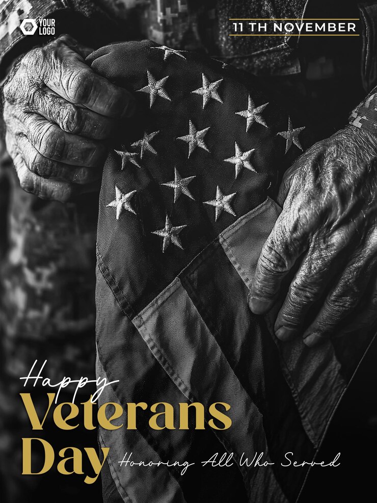 PSD happy veterans day poster for social media post with black and white concept