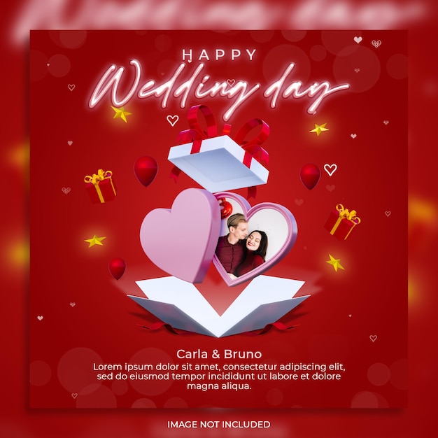 Happy wedding day banner social media instagram post met love frame mockup