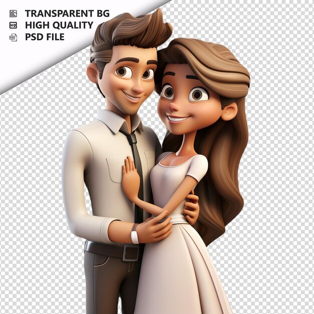 PSD happy white couple 3d in stile cartone animato con sfondo bianco