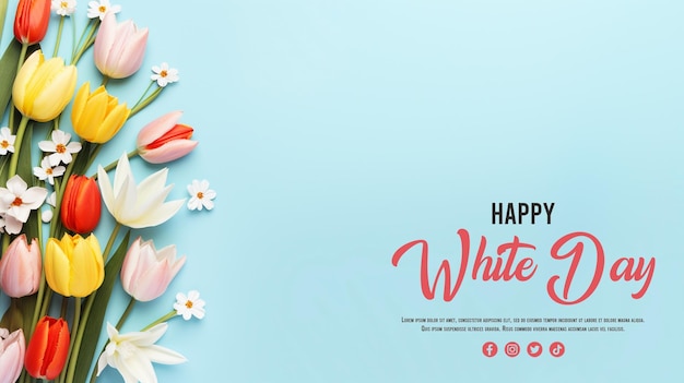 Happy White Day Banner Realistic flowers