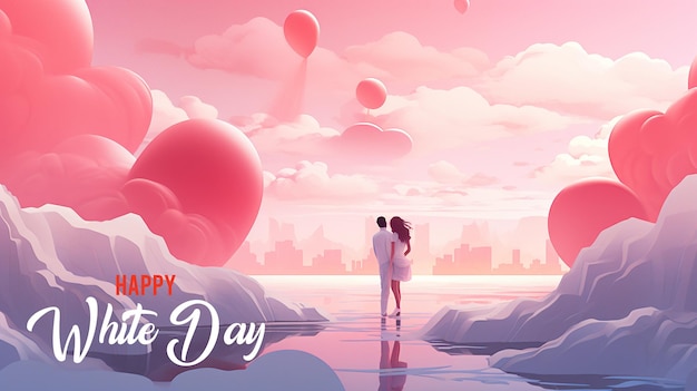 Happy White Day Banner Szablon Postów Społecznościowych Koncepcja Białego Dnia