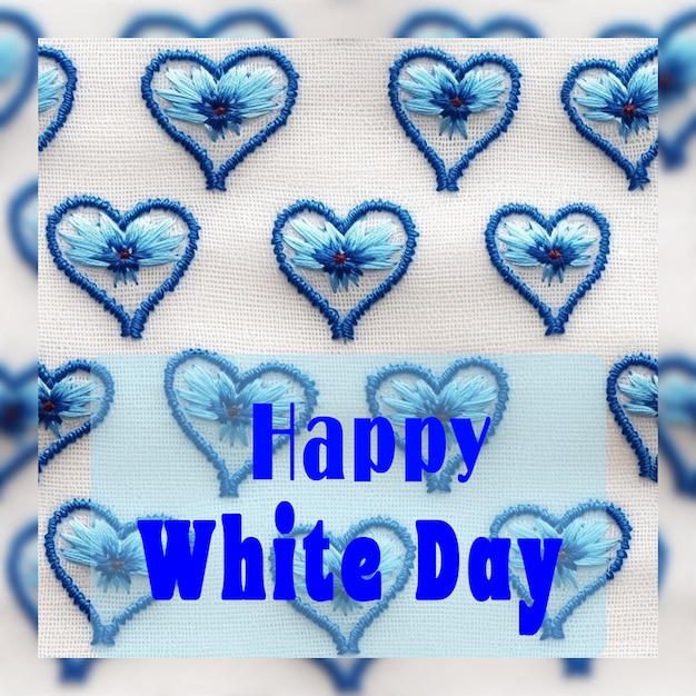 PSD happy white day greetings blue hearts white background