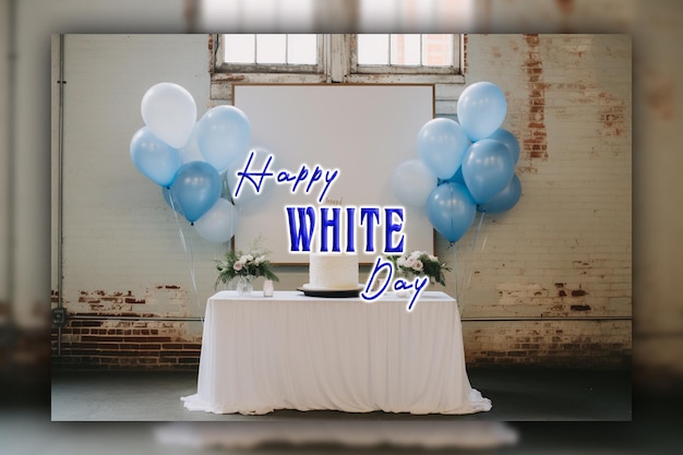 PSD happy white day white hearts blue background for social media design