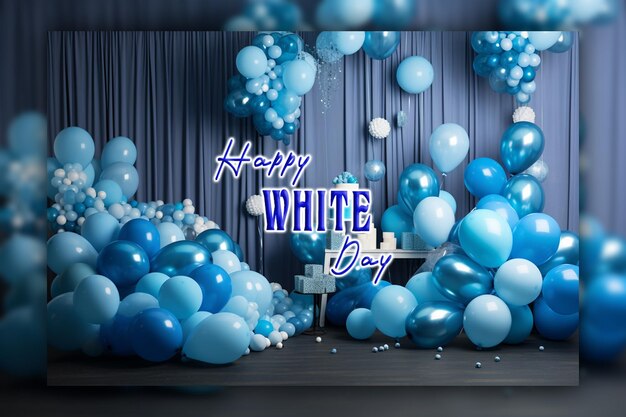 PSD happy white day white hearts blue background for social media design