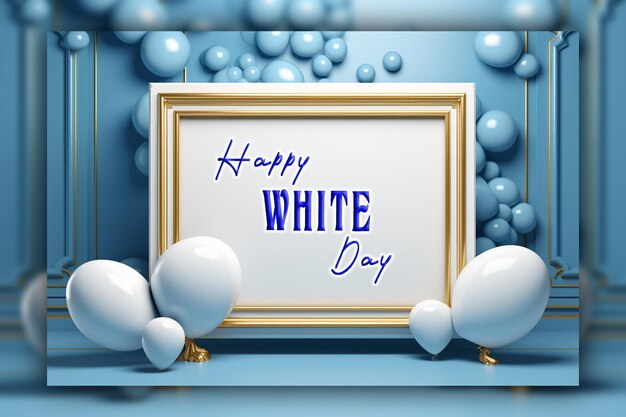 PSD happy white day white hearts blue background for social media design