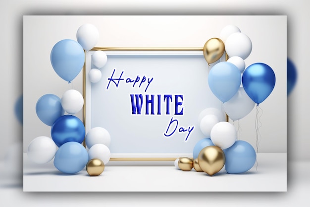 Happy white day white hearts blue background for social media design