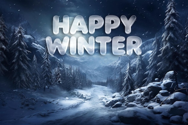 PSD happy winter background template with magic winter scene with a widescreen