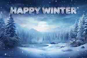 PSD happy winter background template with magic winter scene with a widescreen