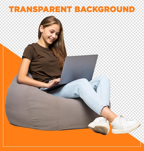 happy woman sitting using notebook