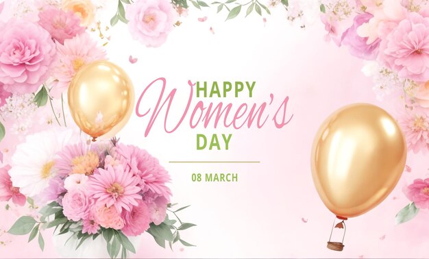 Modello di banner di happy womans day con un piccolo bouquet floreale in acquerello psd