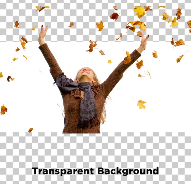 Happy women enjoy fall Transparent Background