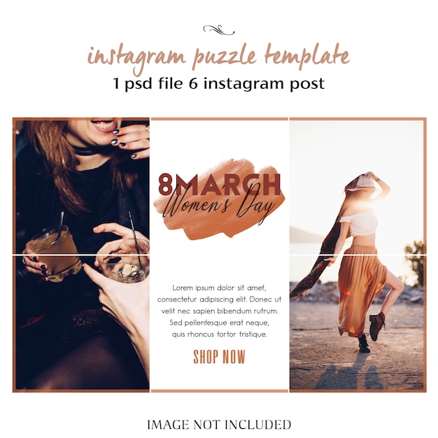 PSD happy women's day e 8 marzo greeting instagram puzzle, grid o collage template