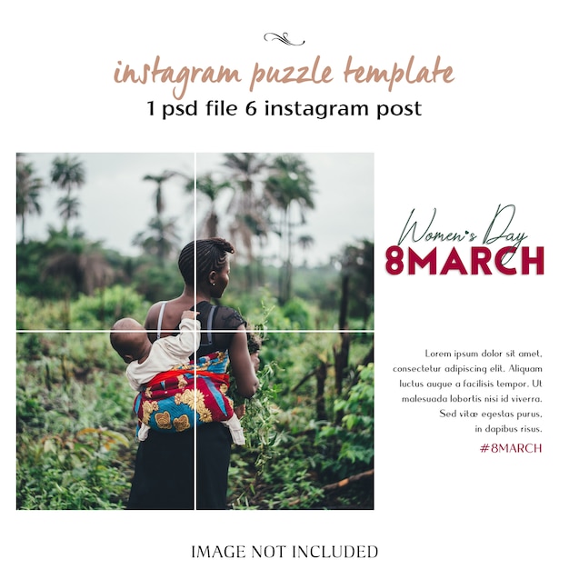 Happy women’s day and 8 march greeting instagram puzzle, grid or collage template