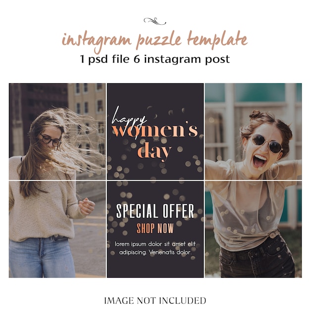 행복한 여성의 날과 3 월 8 일 Instagram Instagram 퍼즐, 그리드 또는 콜라주 템플릿