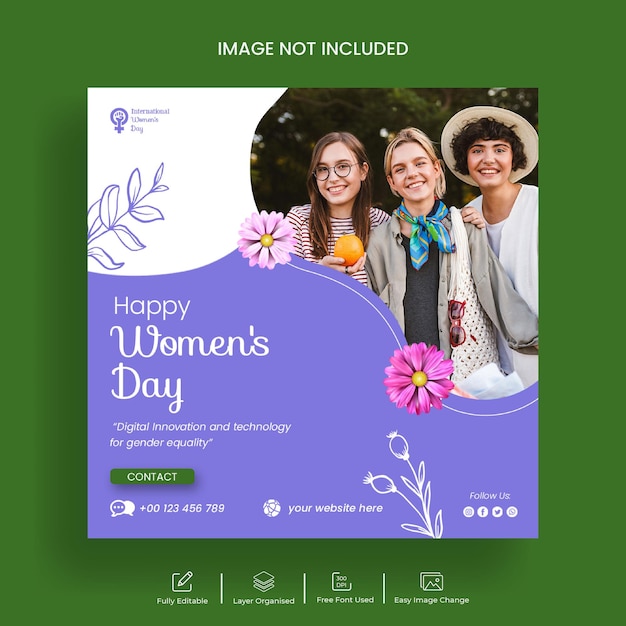 PSD happy women's day instagram post and social media banner or web banner template design