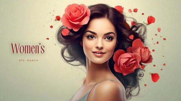 Happy womens day celebration background design with face of female