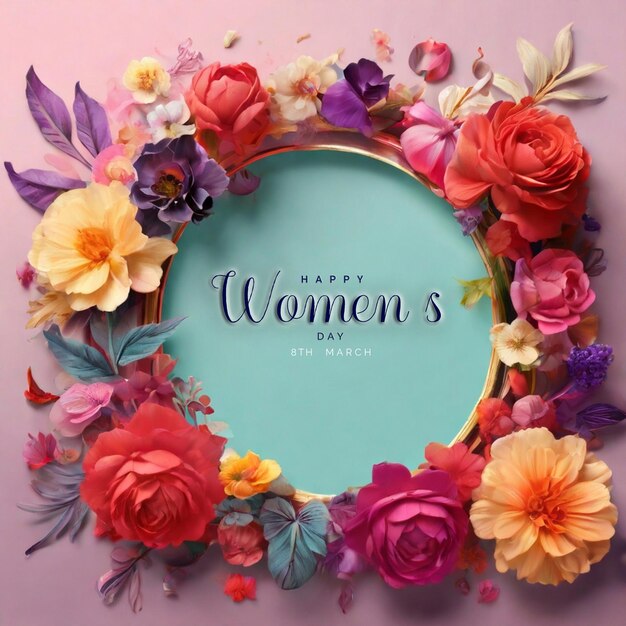 Happy womens day celebration background design with floral frame