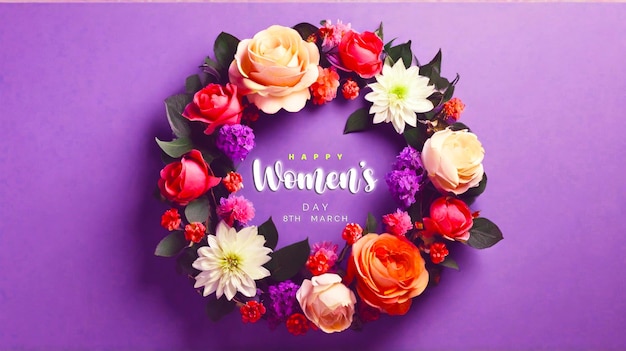 Happy womens day celebration wallpaper design with aesthetic floral frame