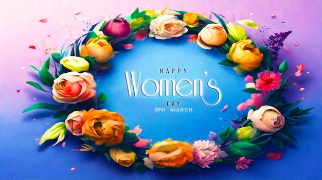 Happy womens day celebration wallpaper design with aesthetic floral frame