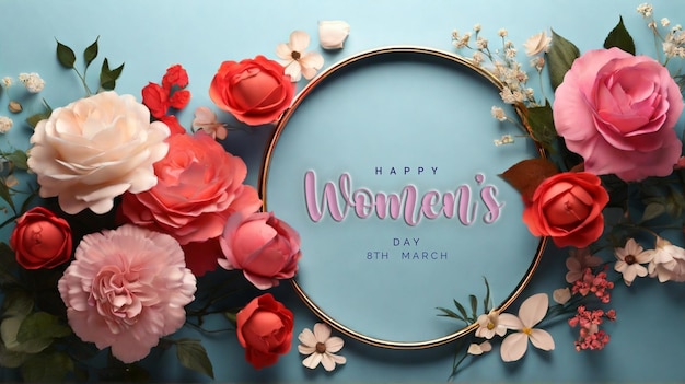 PSD happy womens day celebration wallpaper design with floral frame
