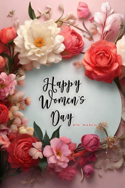 PSD happy womens day celebration wallpaper design with stunning floral frame