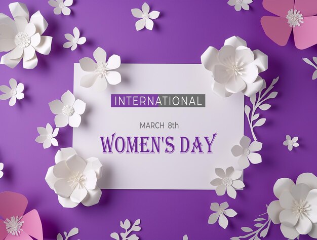 PSD happy womens day greeting card design with flower decorative