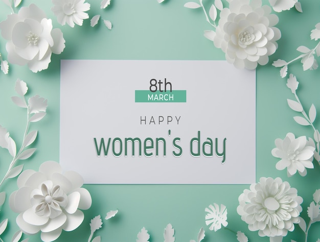 PSD happy womens day greeting card design with flower decorative