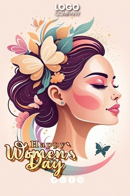 Happy womens day illustratie zijde profiel portret van een vrouwelijk gezicht antieke stijl